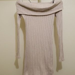 Tan off the shoulder long sleeve dress